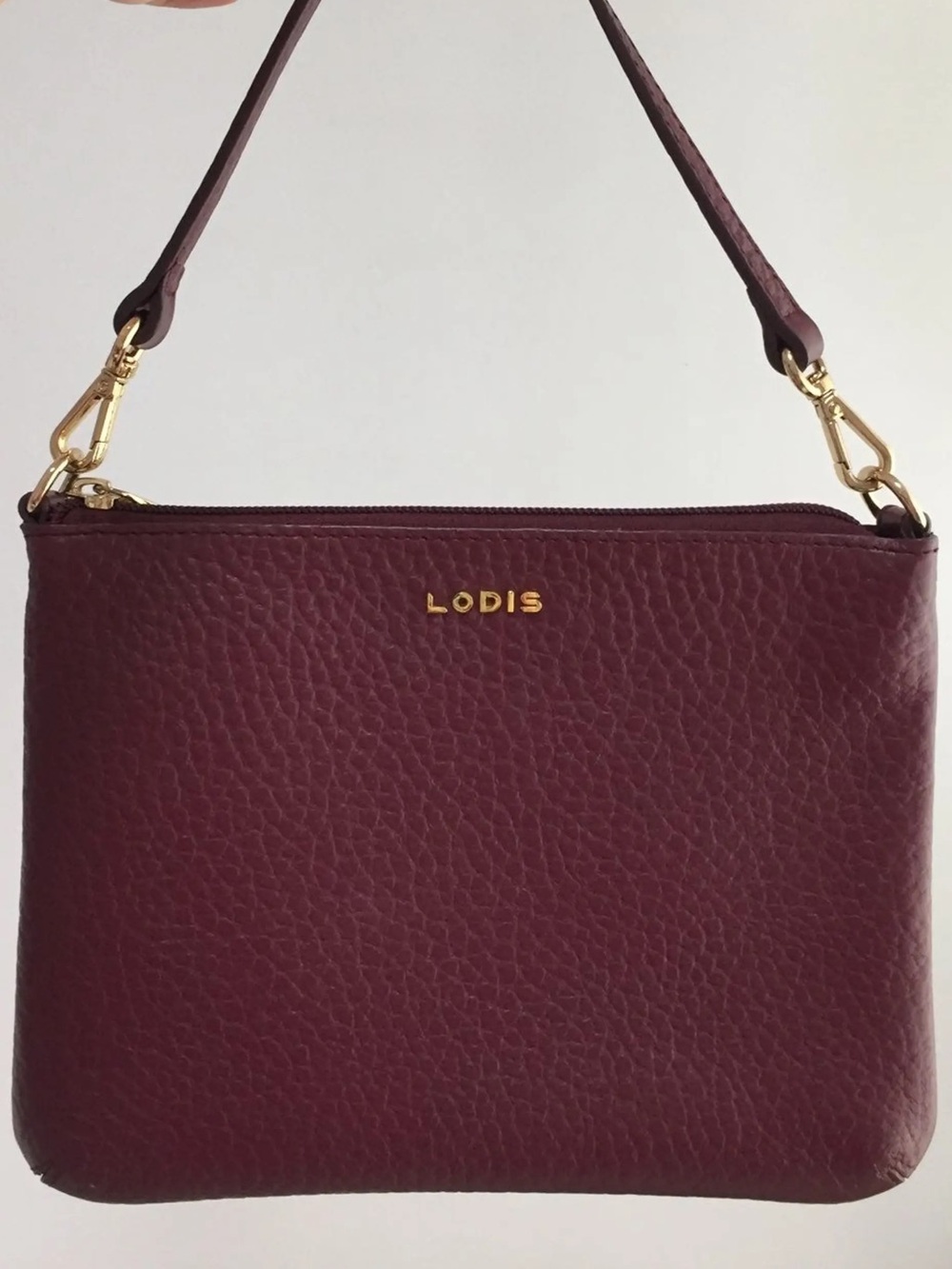 Lodis Burgundy Leather Top-Handle Shoulder Bag/Wristlet with Gold Hardware